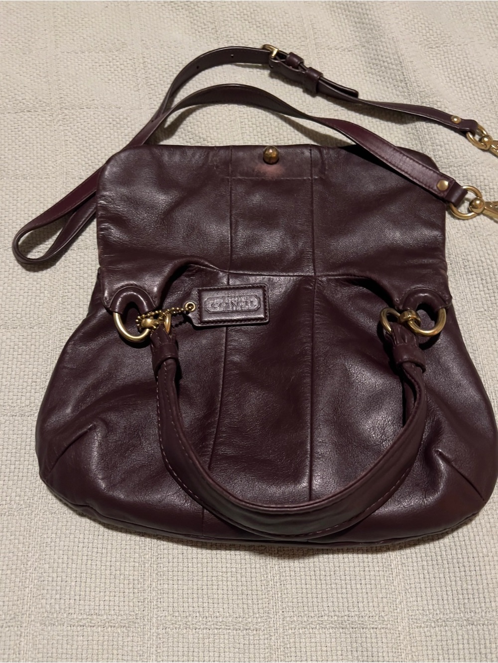 Coach Kristin Leather Flap Shoulder Bag in Deep Plum / Chocolate Burgundy - Picture 5 of 16